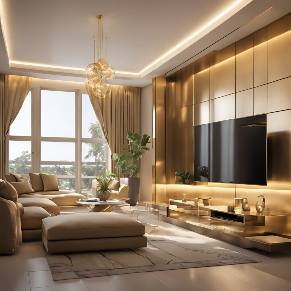 golden and beige modern interior